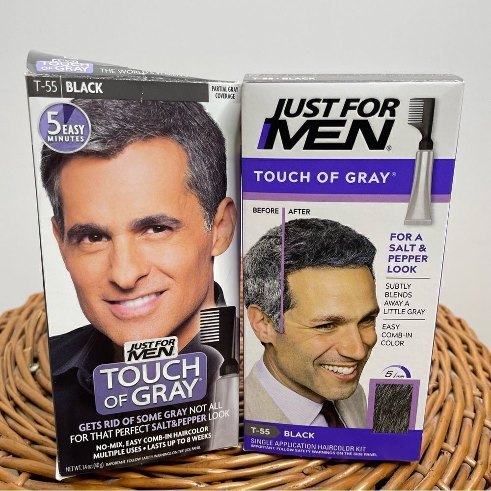 Lot Of‎ 2 Just for Men TOUCH OF GRAY comb-in haircolor T-55 BLACK salt & pepper.